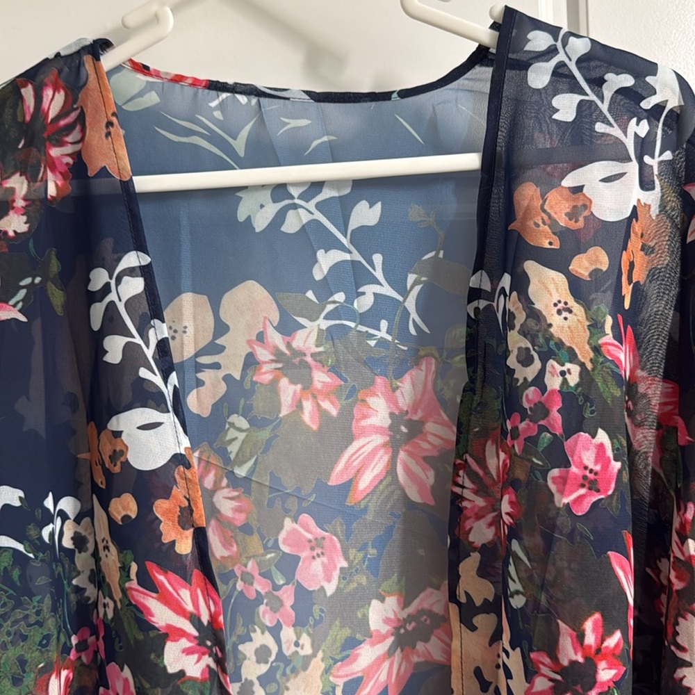Women’s Floral Print Puff Sleeve Kimono Cardigan Loose Cover-Up